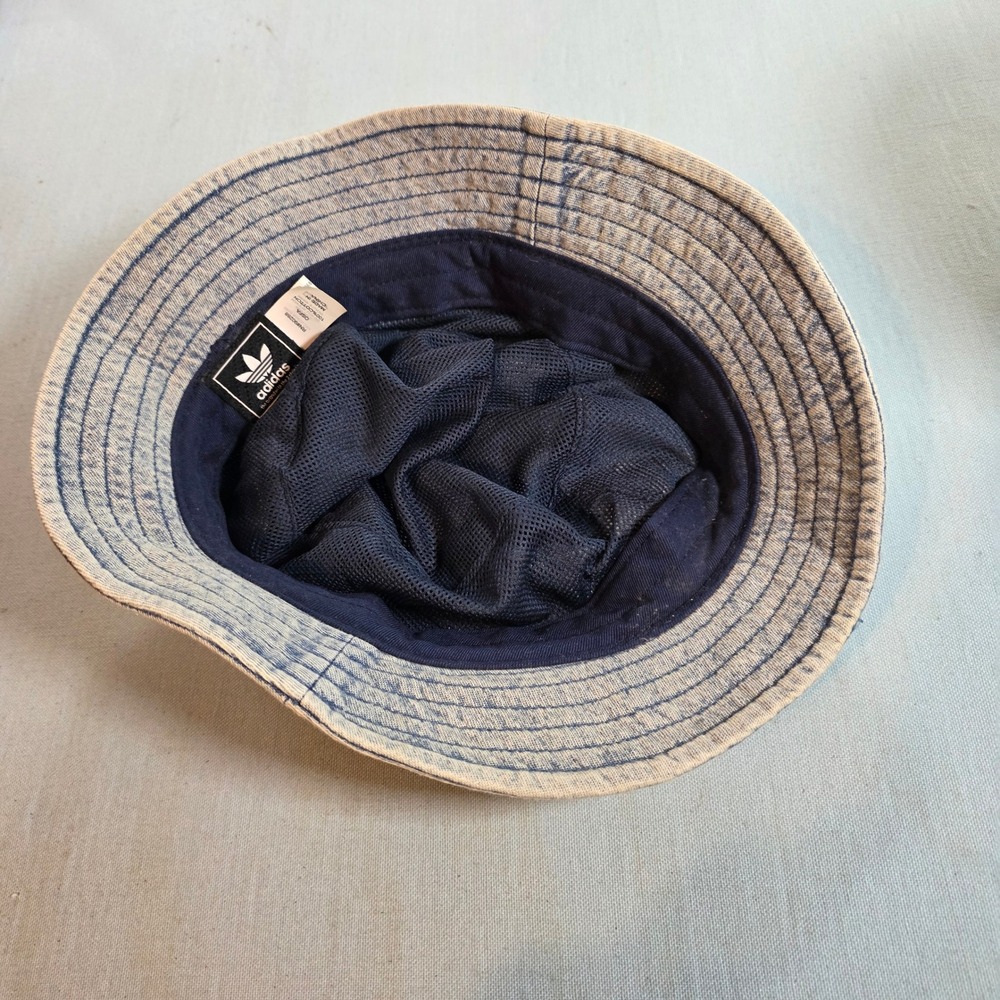 Adidas Originals Acid Wash Denim Bucket Hat Trefoil Logo Blue 976675-B OSFA